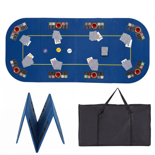 79 Inch x 36 Inch 8-Player Foldable Poker Table Top with Carry Bag and Cup Holders-Blue W2B