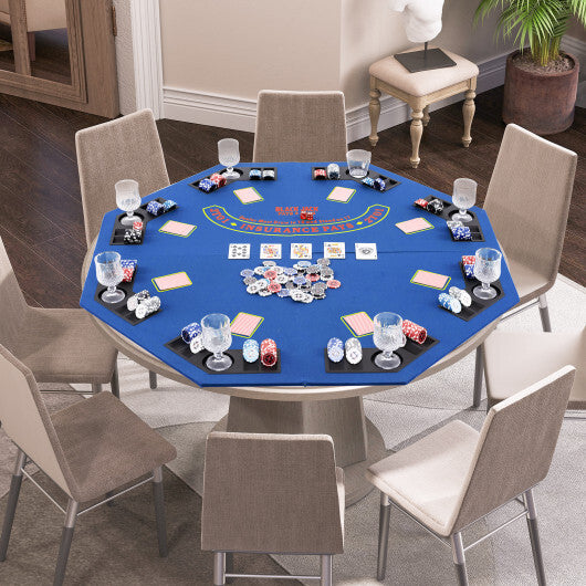 48 Inch 8-Player Foldable Poker Table Top with Carrying Bag and Cup Holders-Green
