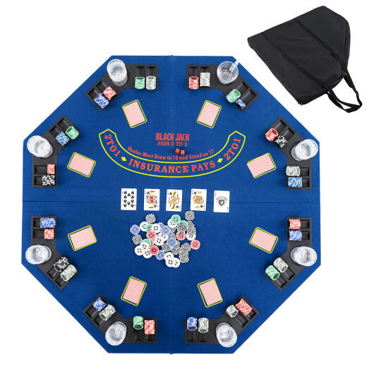 48 Inch 8-Player Foldable Poker Table Top with Carrying Bag and Cup Holders-Green