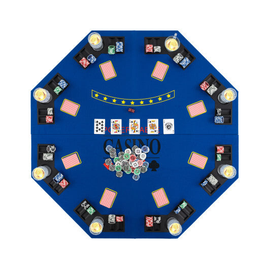 8-Player Foldable Poker Table Top with Carrying Bag-Blue W2B