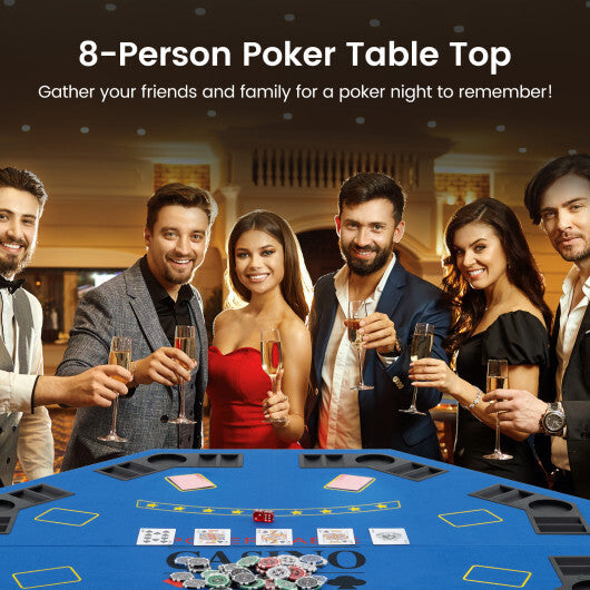 8-Player Foldable Poker Table Top with Carrying Bag-Blue W2B