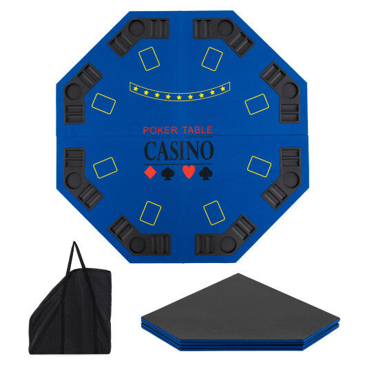8-Player Foldable Poker Table Top with Carrying Bag-Blue W2B