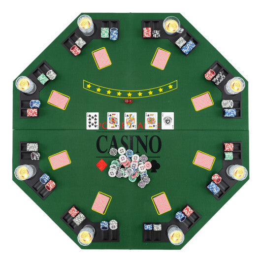 8-Player Foldable Poker Table Top with Carrying Bag-Blue W2B