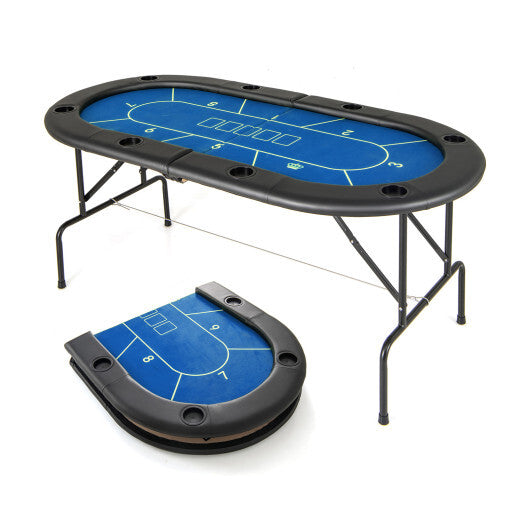 72 x 36 x 30.5 Inch Foldable Poker Table with 8 Cup Holders-Blue
