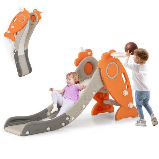 4 in 1 Indoor Slide for Kids Age 3+ Years with Basketball Hoop and Rings-Orange W2B