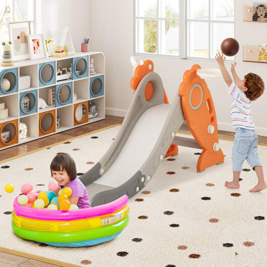 4 in 1 Indoor Slide for Kids Age 3+ Years with Basketball Hoop and Rings-Orange W2B