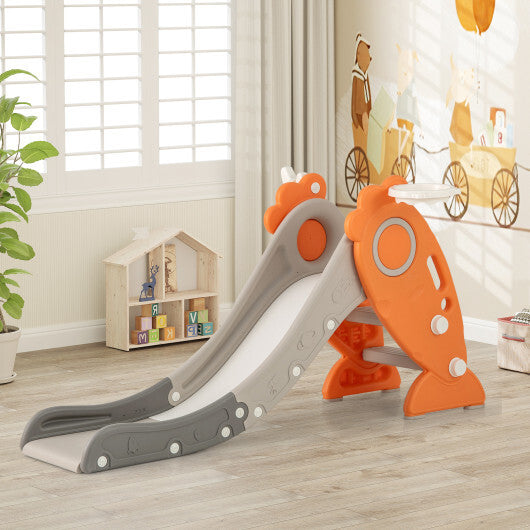 4 in 1 Indoor Slide for Kids Age 3+ Years with Basketball Hoop and Rings-Orange W2B