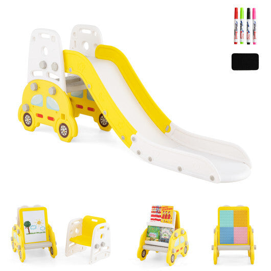 5 in 1 Convertible Toddler Slide Set Kids Art Easel with Stool and Book Rack-Yellow - Color: Yellow W2B