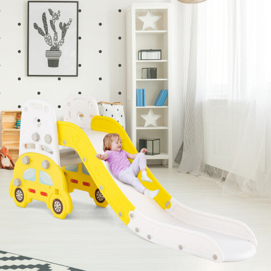 5 in 1 Convertible Toddler Slide Set Kids Art Easel with Stool and Book Rack-Yellow - Color: Yellow W2B