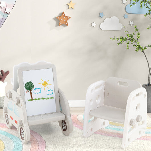 5 in 1 Convertible Toddler Slide Set Kids Art Easel with Stool and Book Rack-Gray W2B