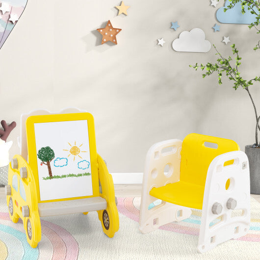 5 in 1 Convertible Toddler Slide Set Kids Art Easel with Stool and Book Rack-Gray W2B