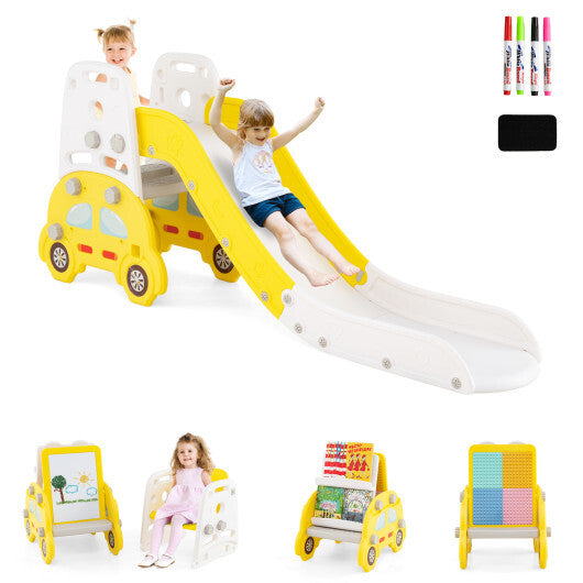 5 in 1 Convertible Toddler Slide Set Kids Art Easel with Stool and Book Rack-Gray W2B