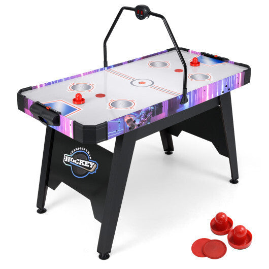 56 Inch Air Hockey Table with LED Digital Scoreboard and Powerful 12V Motor-White W2B