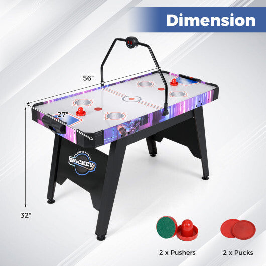 56 Inch Air Hockey Table with LED Digital Scoreboard and Powerful 12V Motor-White W2B