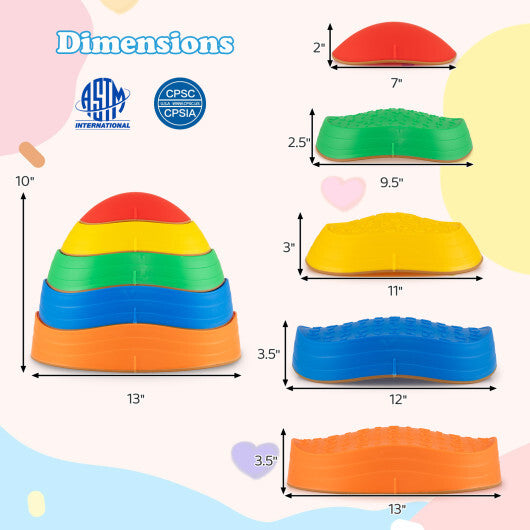 Stepping Stones for Kids 5 PCS Non-Slip Balance Stones with Storage Bag-Macaron