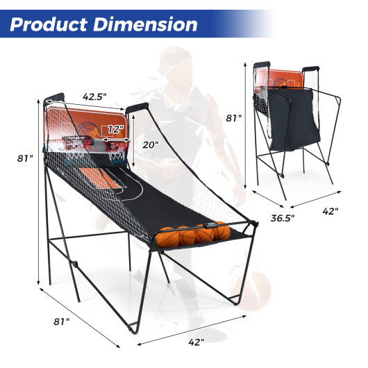 Foldable Basketball Arcade Game Kids Basketball Hoop Machine with 8 Exciting Playing Modes W2B