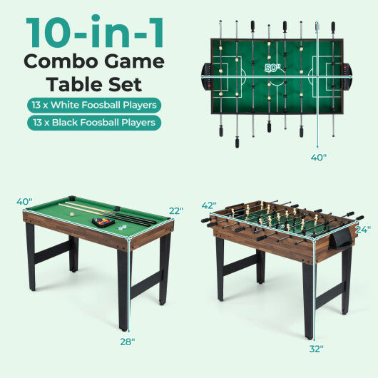 10-in-1 Combo Game Table Set 50inch Multi-Game Table with Foosball-Brown W2B