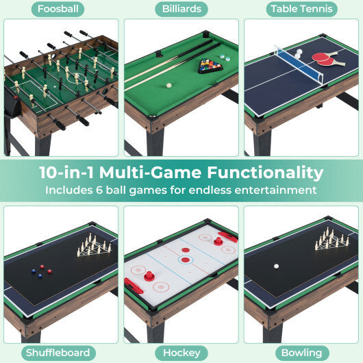 10-in-1 Combo Game Table Set 50inch Multi-Game Table with Foosball-Brown W2B
