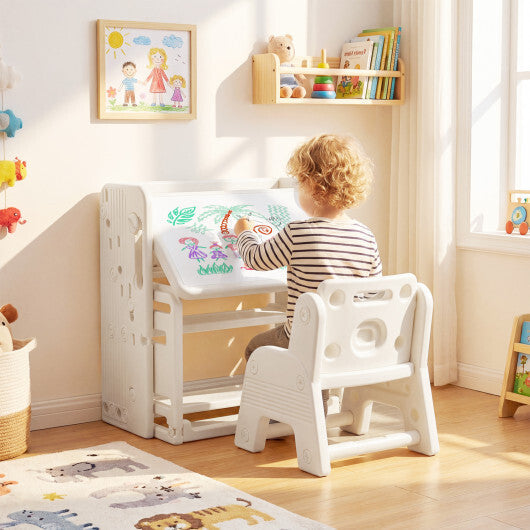 Kids Writing Desk and Chair Set with Side Bookshelves-White W2B
