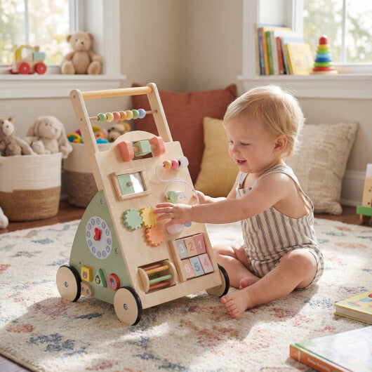 Wooden Baby Walker with Wheels and Storage Basket W2B