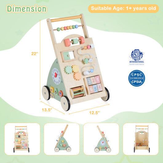 Wooden Baby Walker with Wheels and Storage Basket W2B