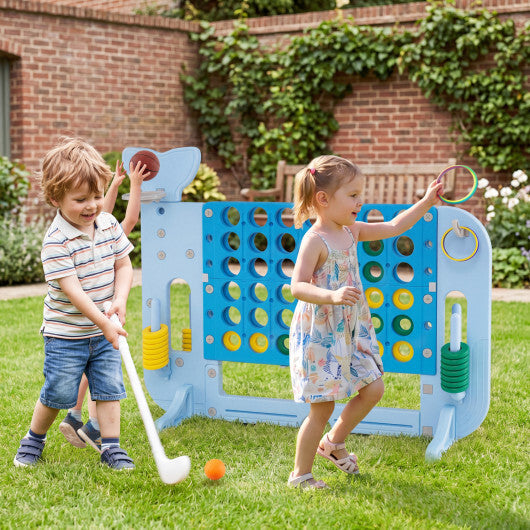 Giant 4-to-Score Game Set Jumbo Connect Four Game with Ring-toss-Blue W2B