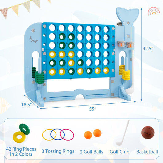 Giant 4-to-Score Game Set Jumbo Connect Four Game with Ring-toss-Blue W2B
