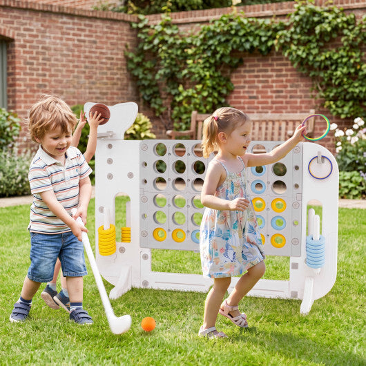 Giant 4-to-Score Game Set Jumbo Connect Four Game with Ring-toss-Blue W2B