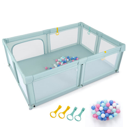 Portable Baby Playpen with 50 Ocean Balls Breathable Mesh and Safe Zippered Doors-Blue W2B