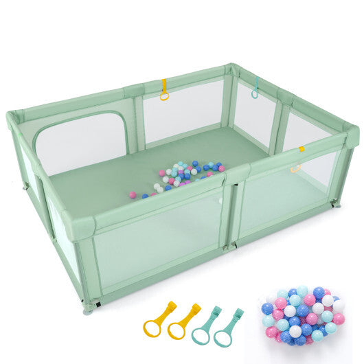 Portable Baby Playpen with 50 Ocean Balls Breathable Mesh and Safe Zippered Doors-Blue W2B