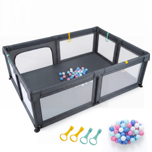 Portable Baby Playpen with 50 Ocean Balls Breathable Mesh and Safe Zippered Doors-Blue W2B