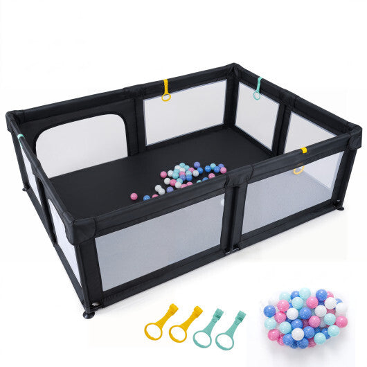 Portable Baby Playpen with 50 Ocean Balls Breathable Mesh and Safe Zippered Doors-Blue W2B