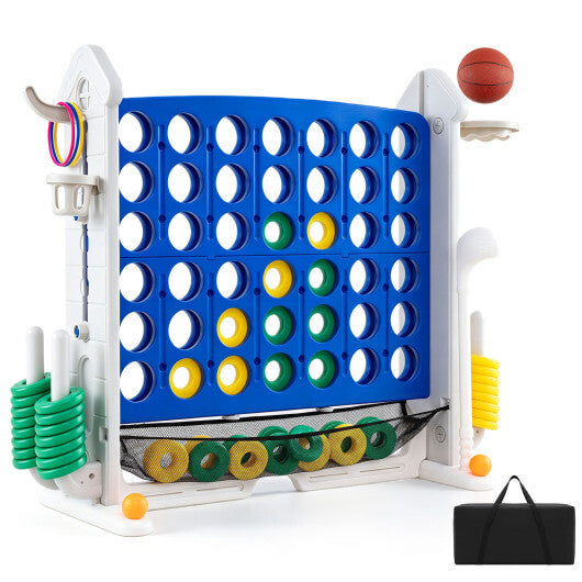 4-in-1 Height Adjustable Row Connect Game with Mesh Net and Carrying Bag-Blue W2B