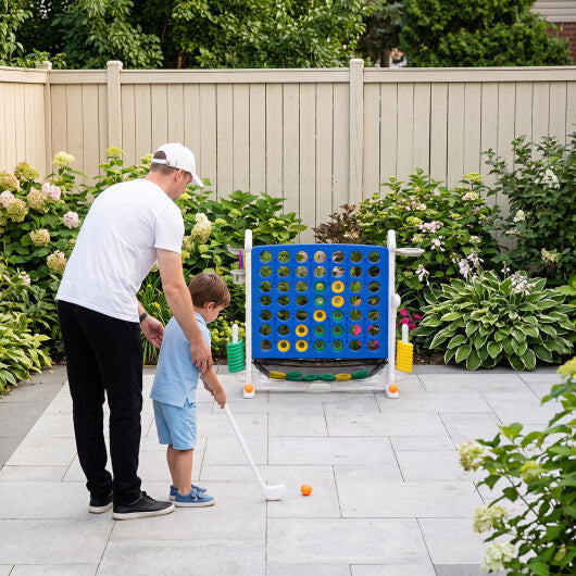 4-in-1 Height Adjustable Row Connect Game with Mesh Net and Carrying Bag-Blue W2B