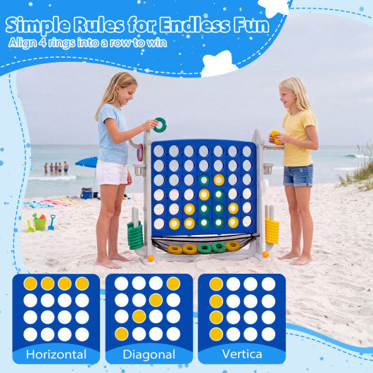 4-in-1 Height Adjustable Row Connect Game with Mesh Net and Carrying Bag-Blue W2B