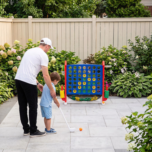 4-in-1 Height Adjustable Row Connect Game with Mesh Net and Carrying Bag-Blue W2B
