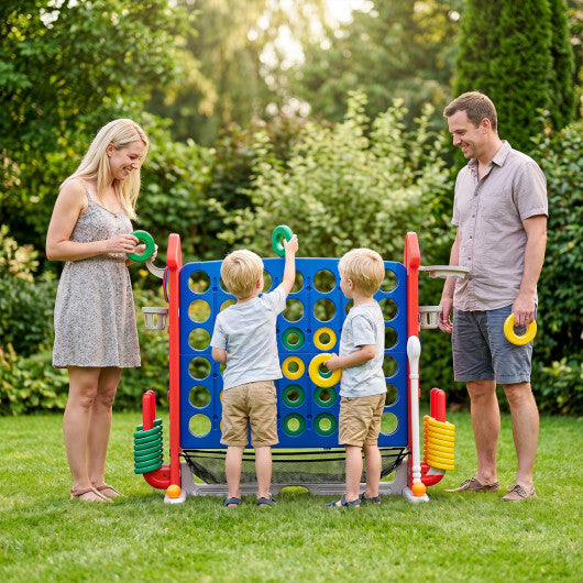 4-in-1 Height Adjustable Row Connect Game with Mesh Net and Carrying Bag-Blue W2B