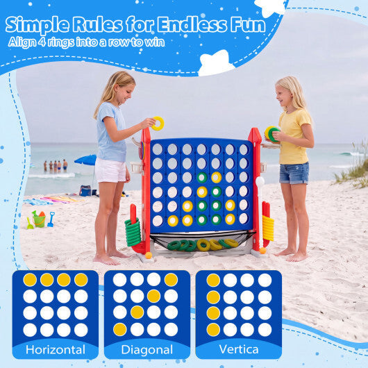 4-in-1 Height Adjustable Row Connect Game with Mesh Net and Carrying Bag-Blue W2B