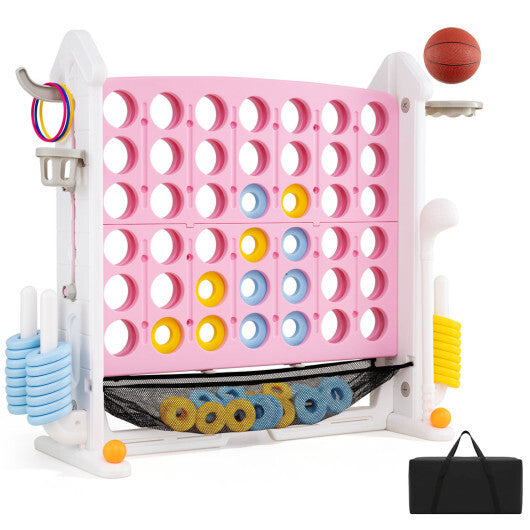 4-in-1 Height Adjustable Row Connect Game with Mesh Net and Carrying Bag-Blue W2B
