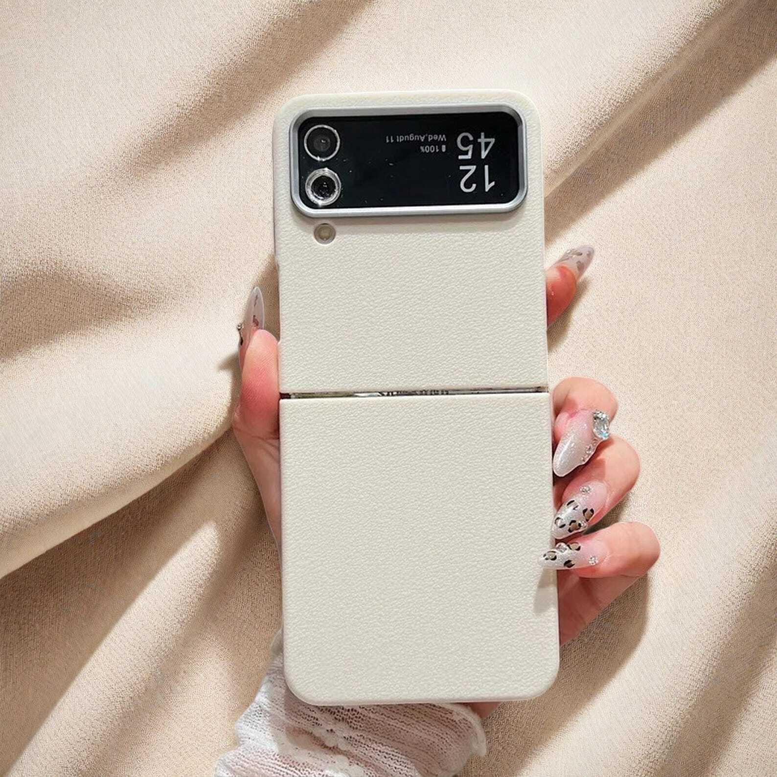 Leather Texture TPU Case for Samsung Galaxy Z Flip 3 4 5 6 | Shockproof Soft Folding Cover for Z Flip Series 5G Phones W2B