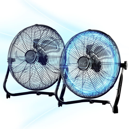 Vie Air Twin 12 Inch High Velocity All Metal Tilting 3 Speed Floor Fan in Black W2B