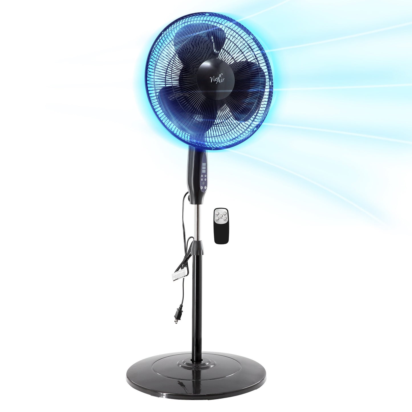 Vie Air 16 Inch 3 Speed Oscillating Stand Fan with Remote Control in Black W2B