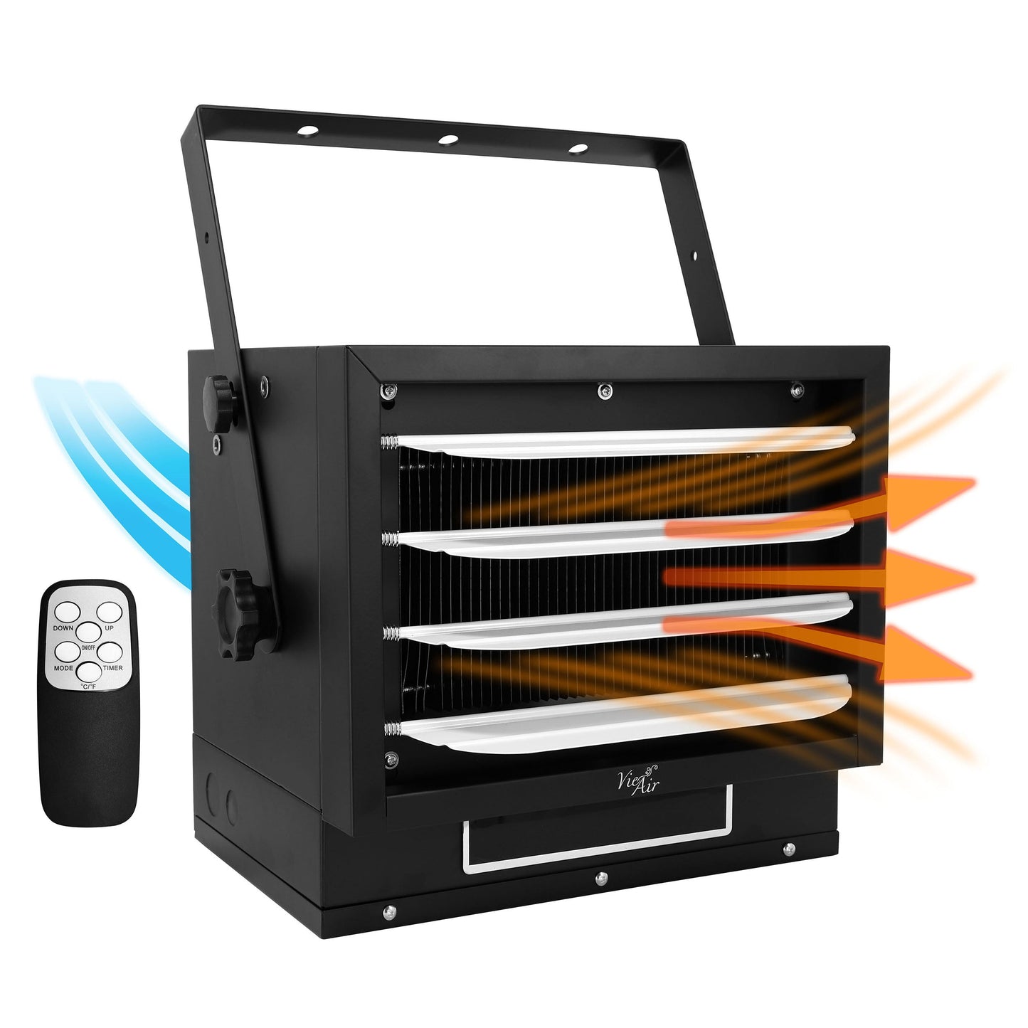 Vie Air 7500W Portable Hard-Wire Installation Garage Heater With Remote and Vertical and Horizontal Air Flow in Black W2B