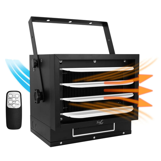 Vie Air 7500W Portable Hard-Wire Installation Garage Heater With Remote and Vertical and Horizontal Air Flow in Black W2B