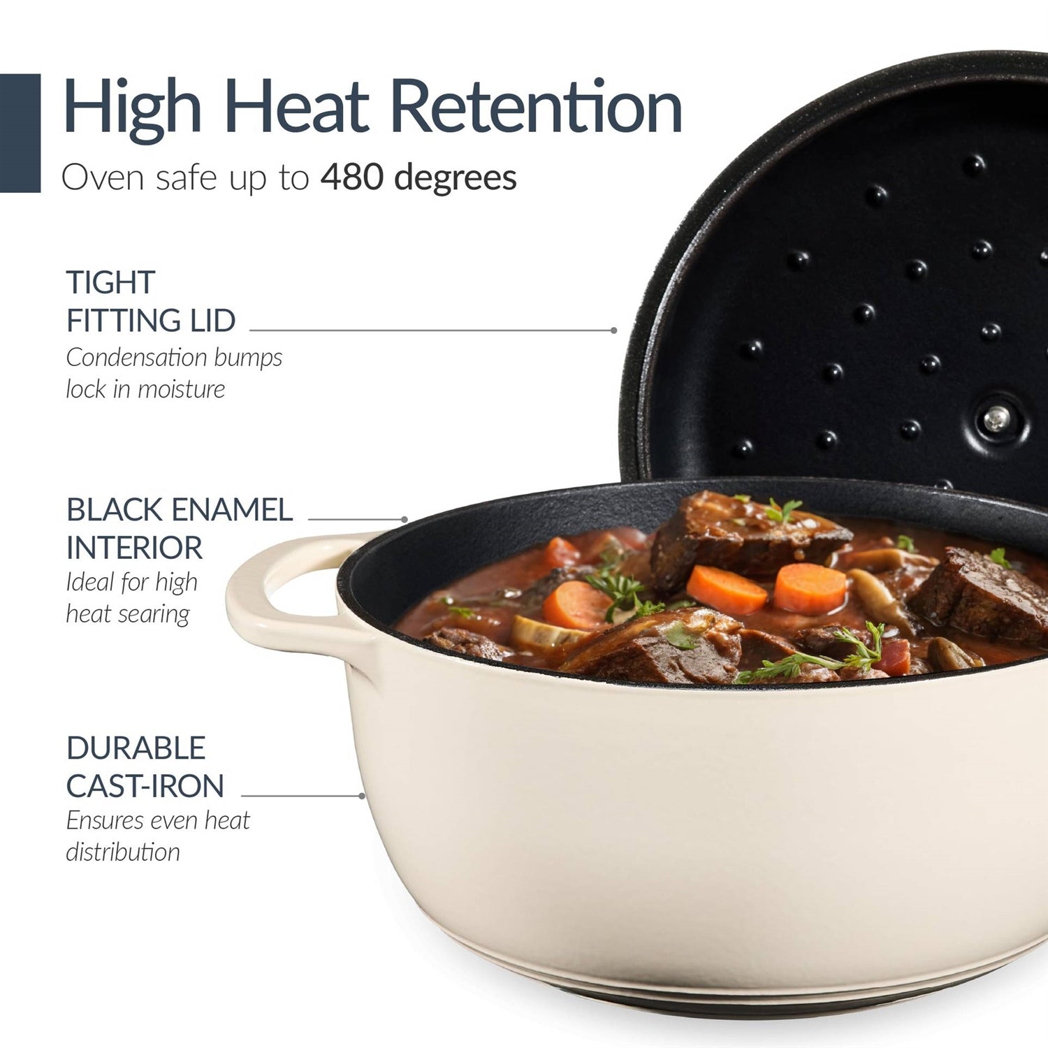 Cream 6-Piece Non-Stick Cast Iron Cookware Set - Skillet Grill Pan Dutch Oven FastFurnishings