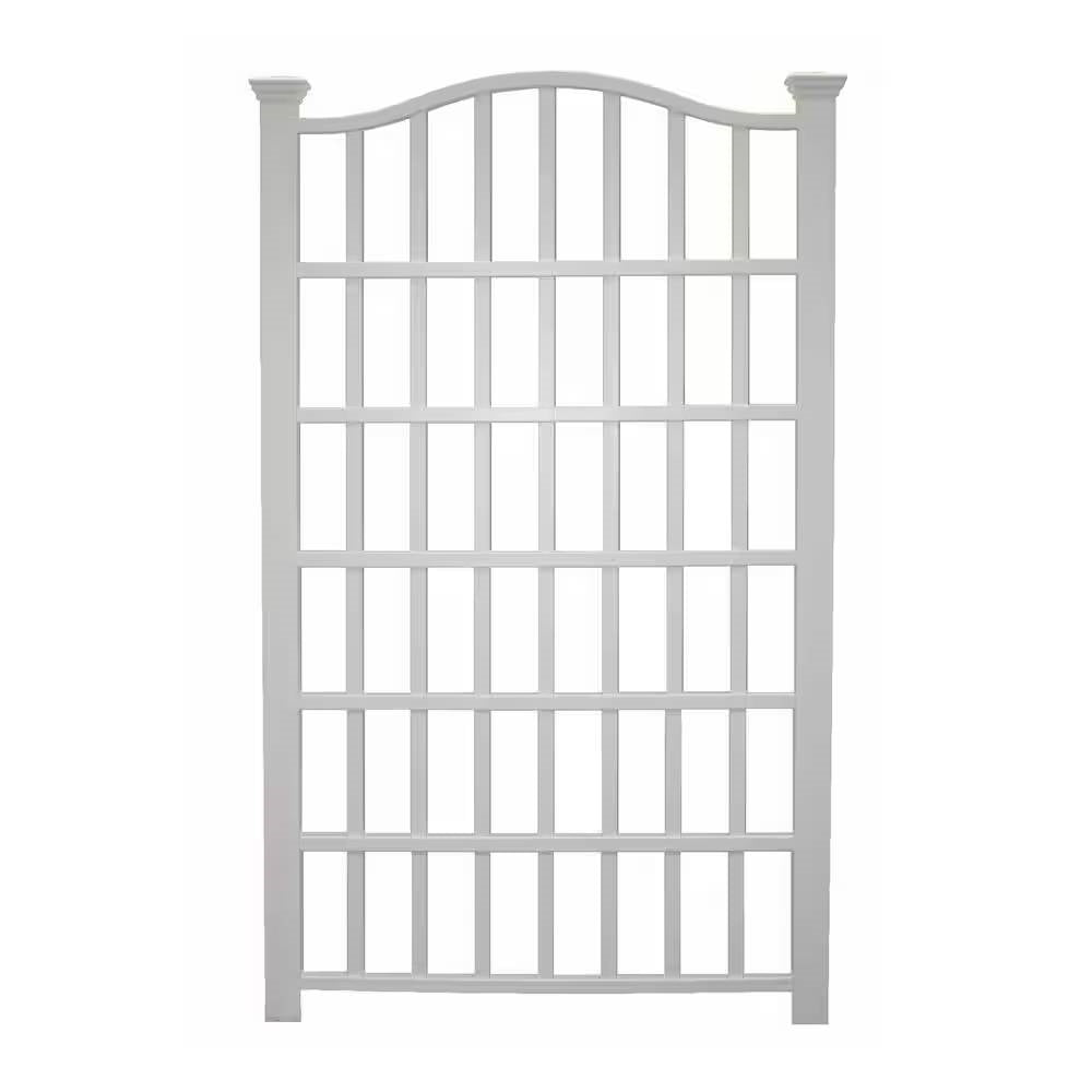 Large 8-Ft x 4.5-Ft Outdoor White Vinyl Garden Trellis Privacy Screen FastFurnishings