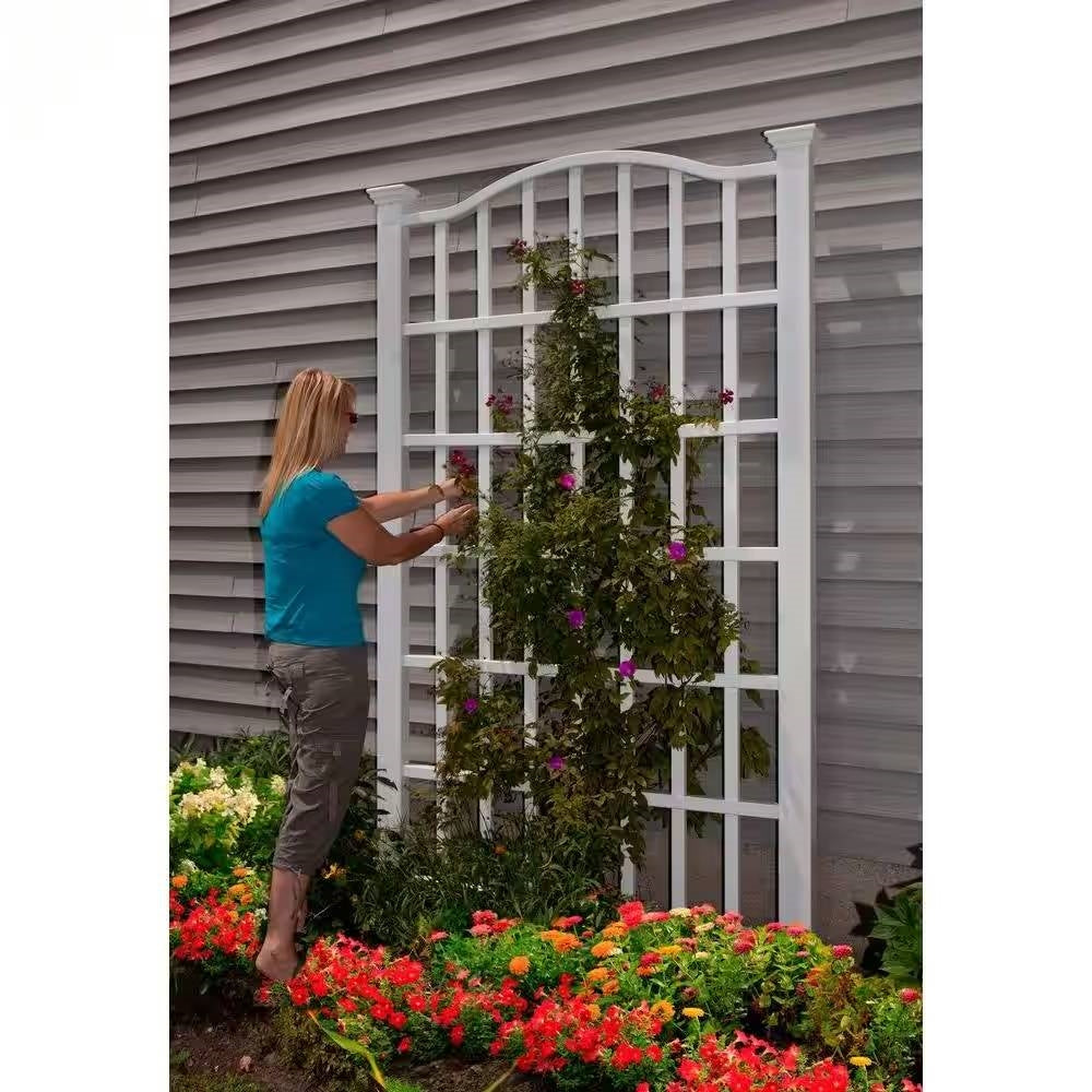 Large 8-Ft x 4.5-Ft Outdoor White Vinyl Garden Trellis Privacy Screen FastFurnishings