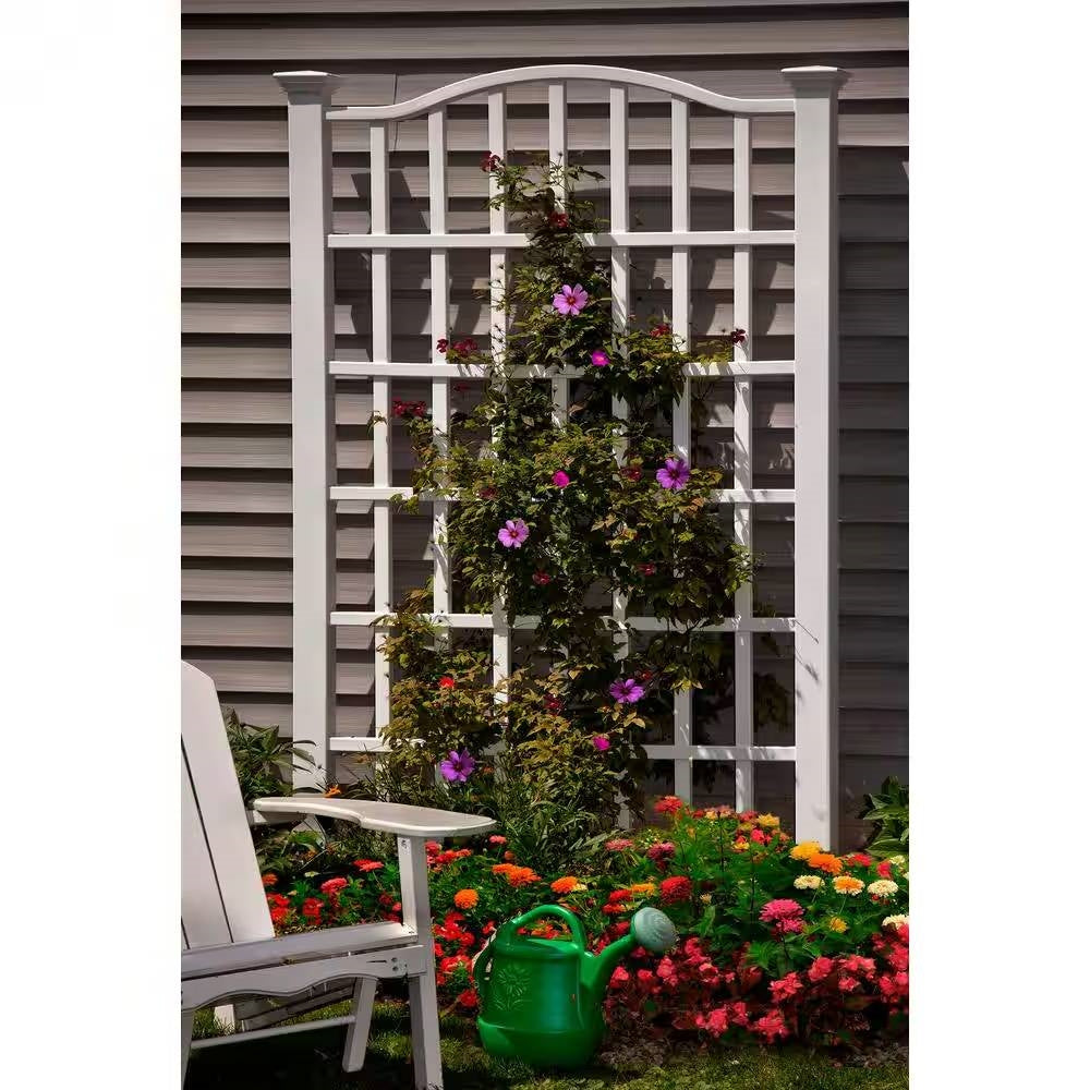 Large 8-Ft x 4.5-Ft Outdoor White Vinyl Garden Trellis Privacy Screen FastFurnishings