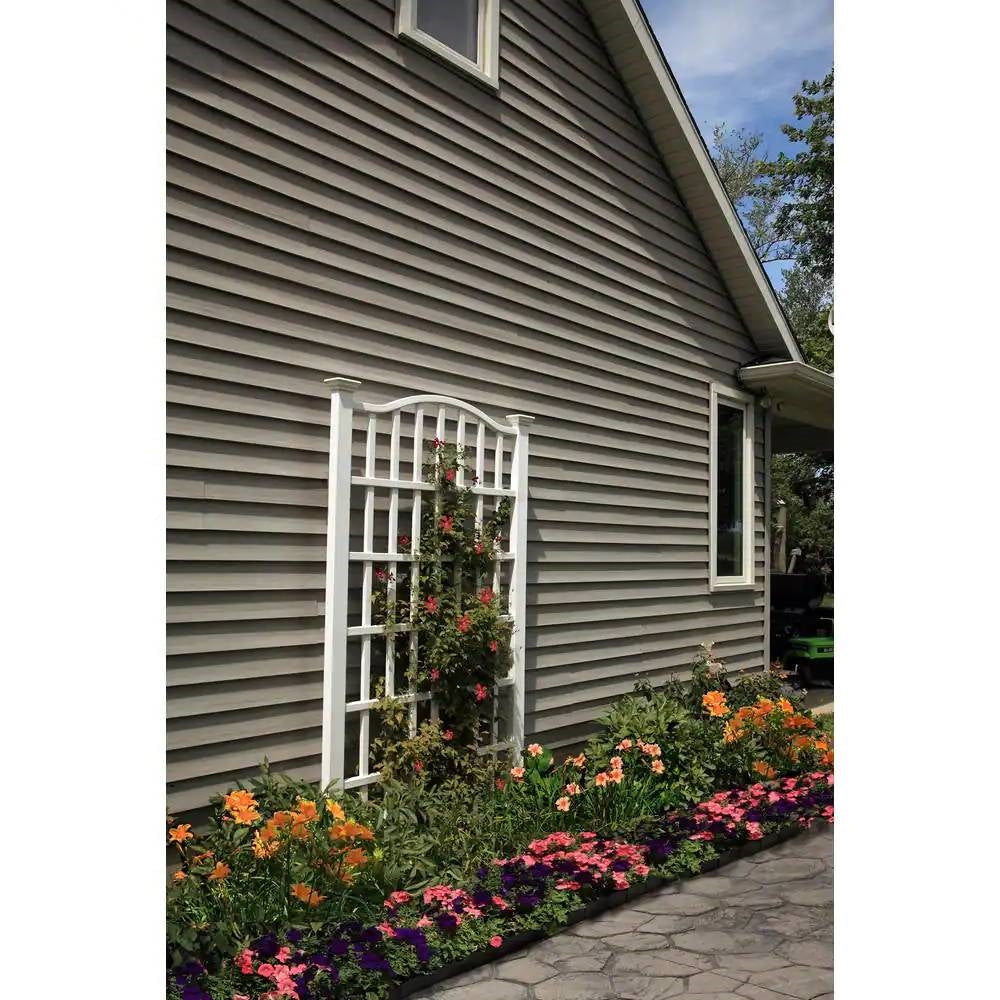 Large 8-Ft x 4.5-Ft Outdoor White Vinyl Garden Trellis Privacy Screen FastFurnishings