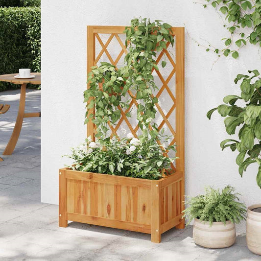 Solid Wood Outdoor Raised Garden Bed Planter with Lattice Trellis FastFurnishings
